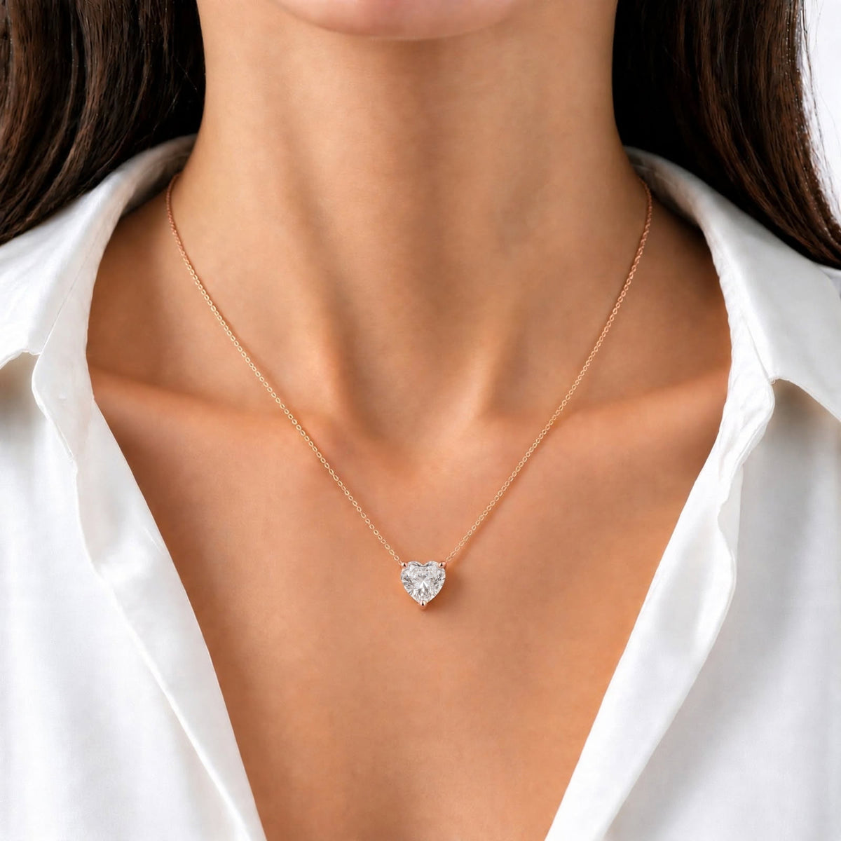 Lab-Grown Diamond Heart Solitaire Pendant Necklace in 14K White Gold or 14K Yellow Gold