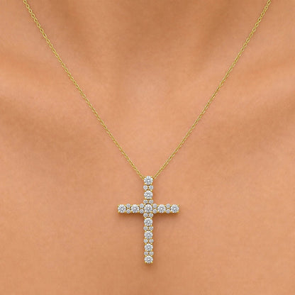 2 ct. T.W. Lab-Grown Diamond Round Cross Pendant Necklace in Sterling Silver or 14K Gold over Silver