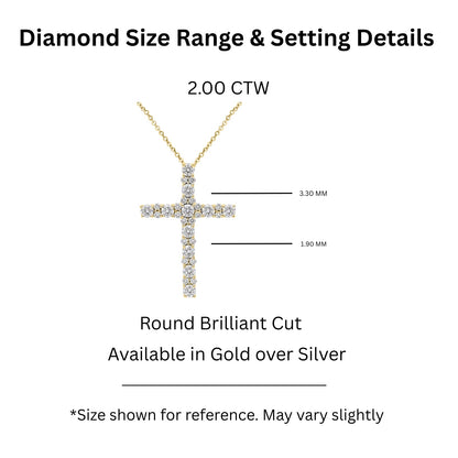2 ct. T.W. Lab-Grown Diamond Round Cross Pendant Necklace in Sterling Silver or 14K Gold over Silver