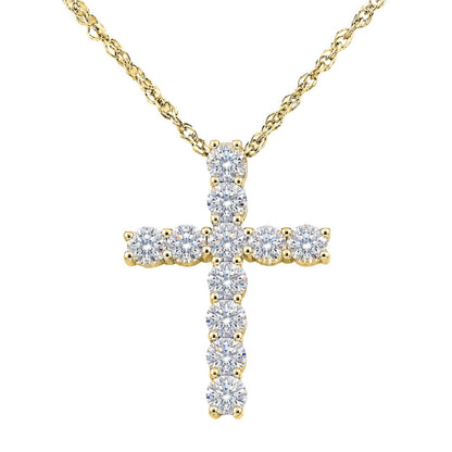 1 ct. T.W. Lab-Grown Diamond Round Cross Pendant Necklace in Sterling Silver or 14K Gold over Silver