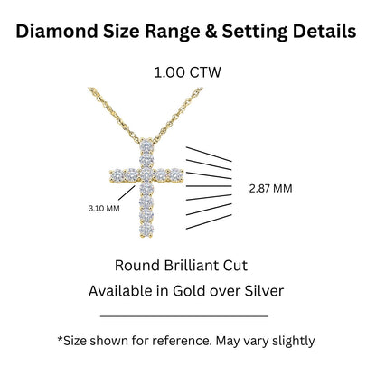 1 ct. T.W. Lab-Grown Diamond Round Cross Pendant Necklace in Sterling Silver or 14K Gold over Silver