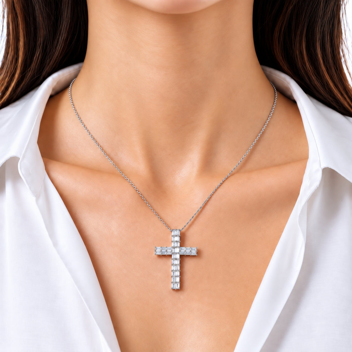 1 ct. T.W. Lab-Grown Diamond Round Cross Pendant Necklace in Sterling Silver or 14K Gold over Silver