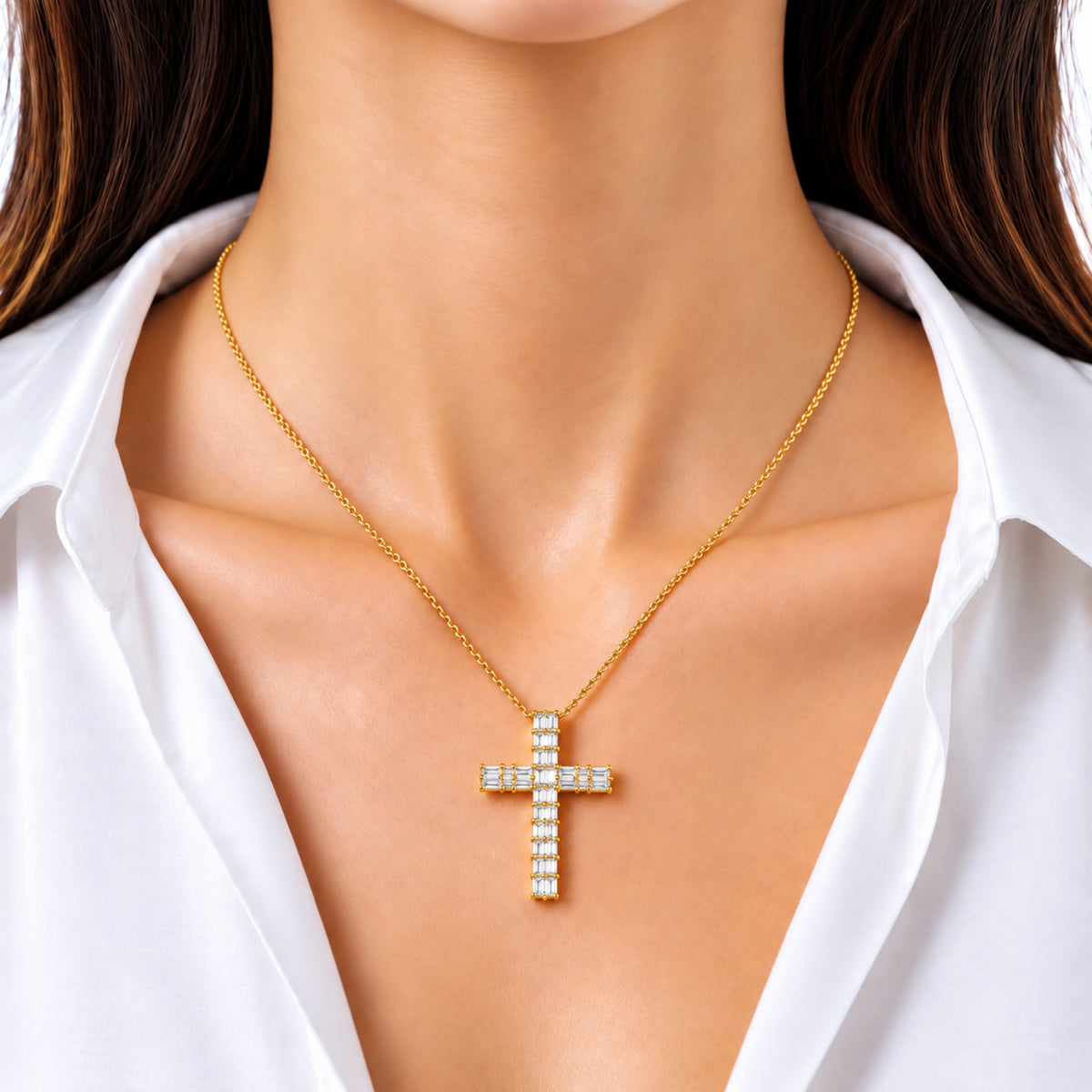 1 ct. T.W. Lab-Grown Diamond Round Cross Pendant Necklace in Sterling Silver or 14K Gold over Silver