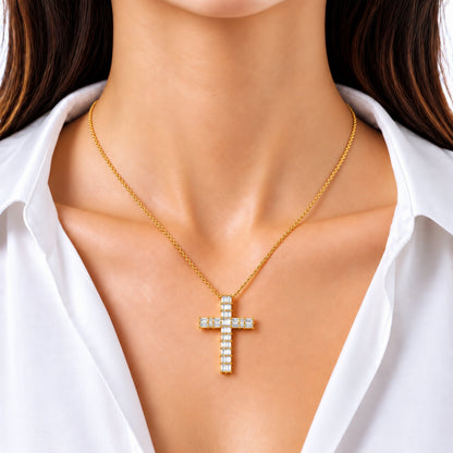 1 ct. T.W. Lab-Grown Diamond Round Cross Pendant Necklace in Sterling Silver or 14K Gold over Silver