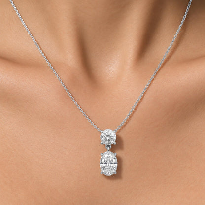 Lab-Grown Diamond Round-Oval 2 Stone Pendant in 14K White Gold or 14K Yellow Gold