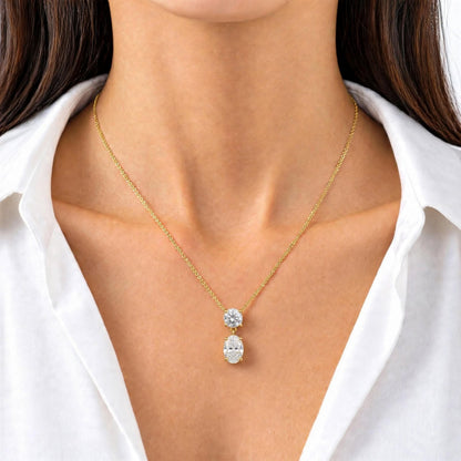 Lab-Grown Diamond Two-Stone Drop Pendant Necklace in 14K White Gold or 14K Yellow Gold