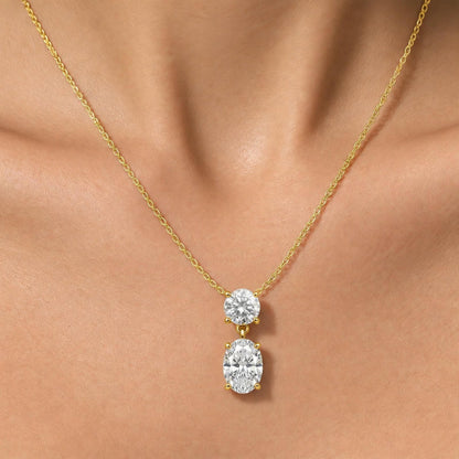 Lab-Grown Diamond Round-Oval 2 Stone Pendant in 14K White Gold or 14K Yellow Gold