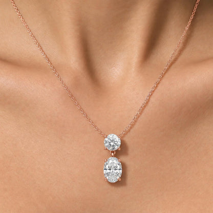 Lab-Grown Diamond Two-Stone Drop Pendant Necklace in 14K White Gold or 14K Yellow Gold