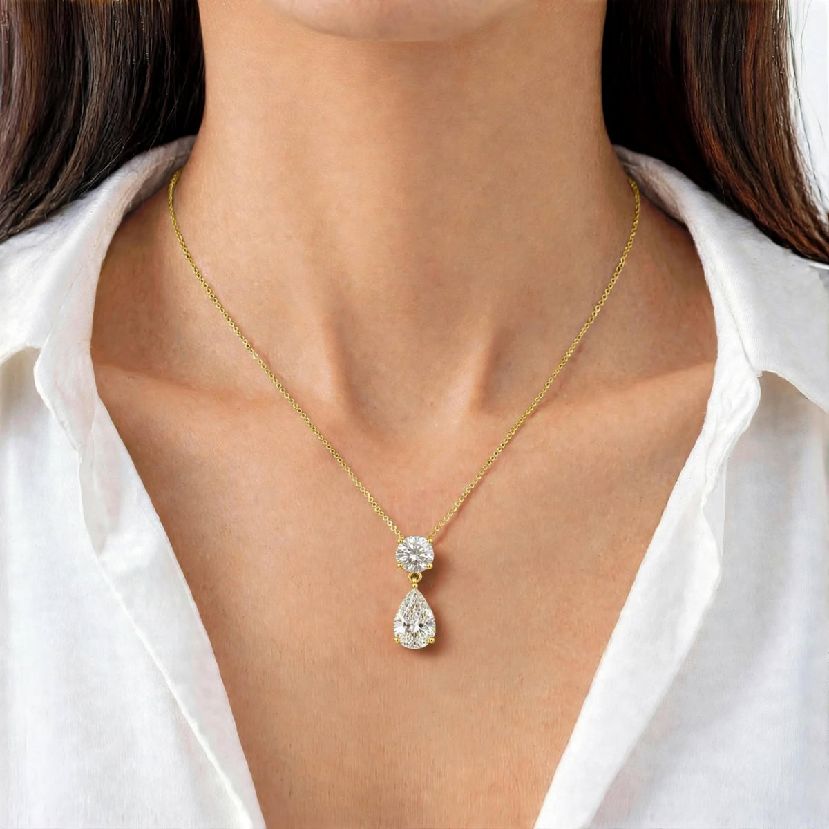 Lab-Grown Diamond Two-Stone Drop Pendant Necklace in 14K White Gold or 14K Yellow Gold