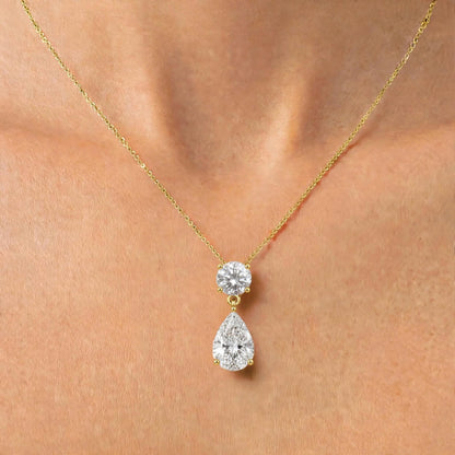 Lab-Grown Diamond Round-Pear 2 Stone Pendant in 14K White Gold or 14K Yellow Gold