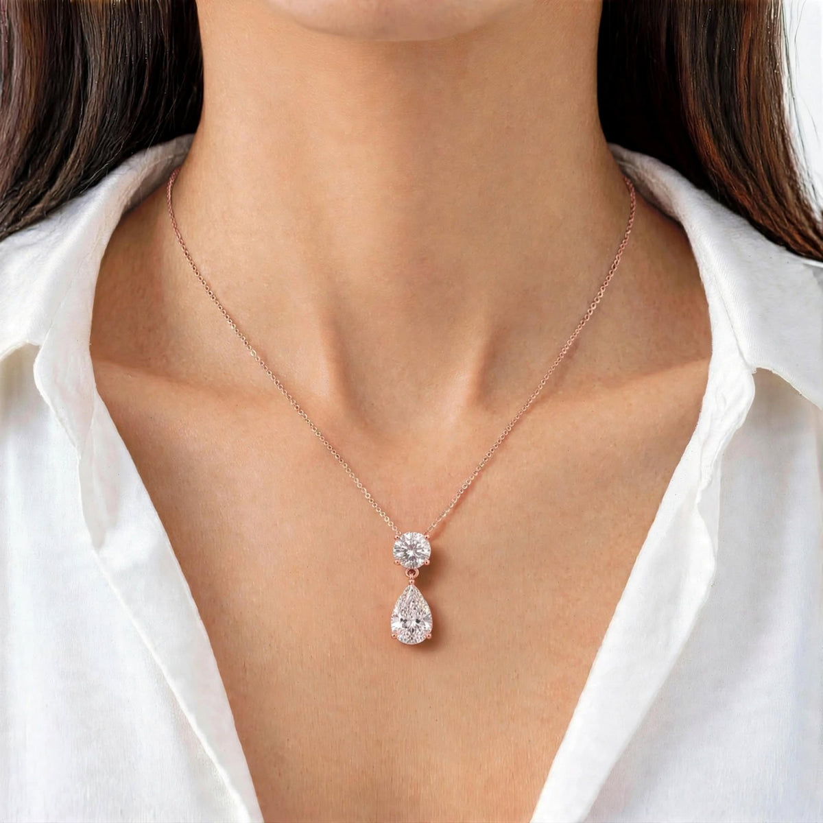 Lab-Grown Diamond Two-Stone Drop Pendant Necklace in 14K White Gold or 14K Yellow Gold