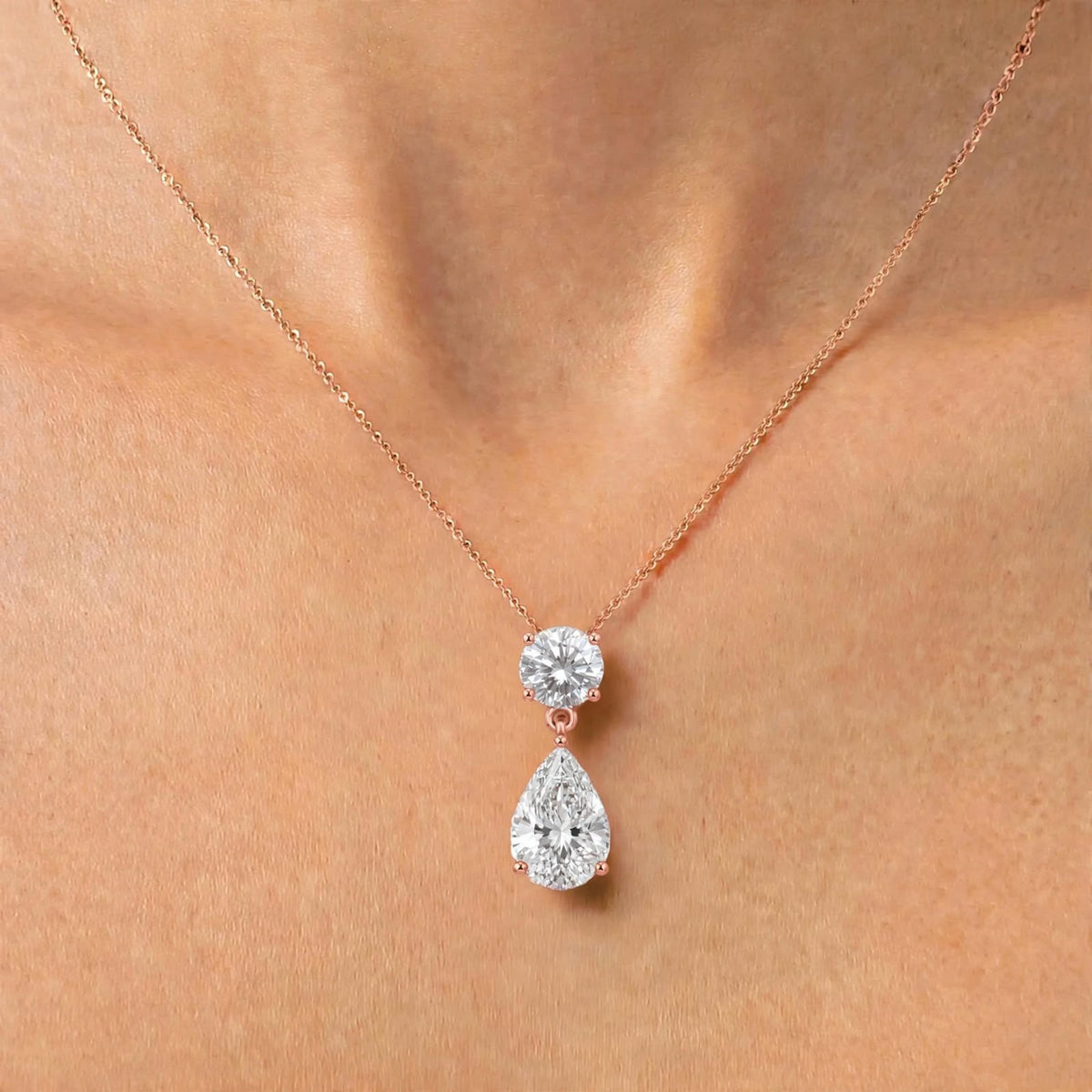 Lab-Grown Diamond Round-Pear 2 Stone Pendant in 14K White Gold or 14K Yellow Gold