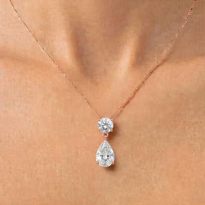 Lab-Grown Diamond Round-Pear 2 Stone Pendant in 14K White Gold or 14K Yellow Gold