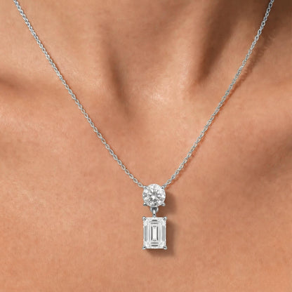 Lab-Grown Diamond Round & Emerald-Cut 2 Stone Pendant in 14K White Gold or 14K Yellow Gold