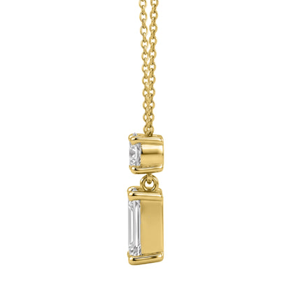 Lab-Grown Diamond Round & Emerald-Cut 2 Stone Pendant in 14K White Gold or 14K Yellow Gold