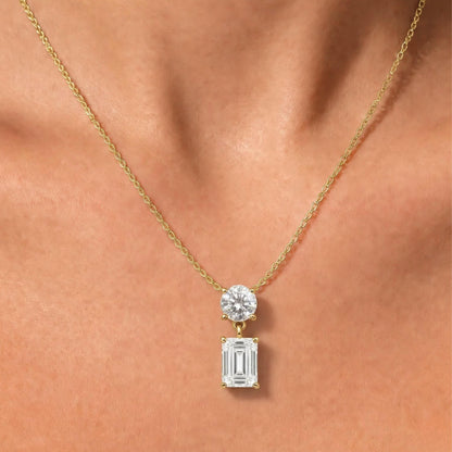 Lab-Grown Diamond Round & Emerald-Cut 2 Stone Pendant in 14K White Gold or 14K Yellow Gold