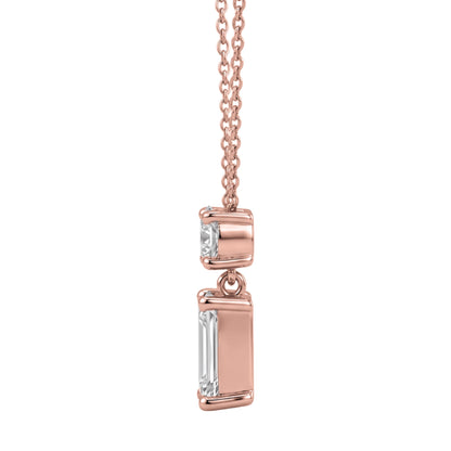 Lab-Grown Diamond Round & Emerald-Cut 2 Stone Pendant in 14K White Gold or 14K Yellow Gold