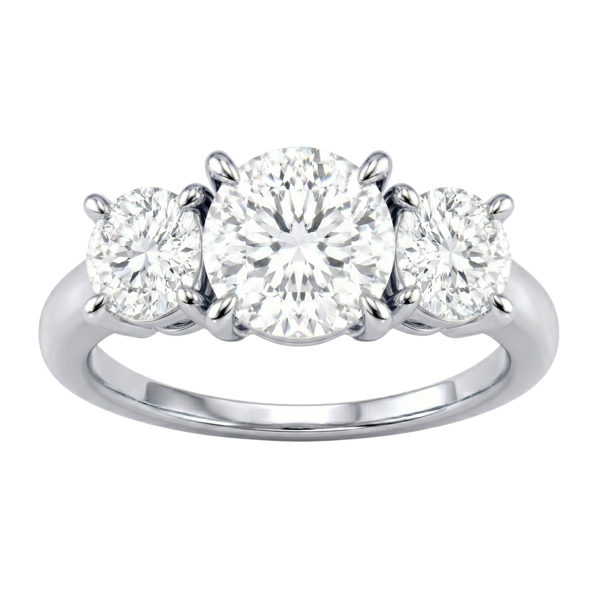 Lab-Grown Diamond Round Three-Stone Engagement Ring in 14K White Gold or 14K Yellow Gold
