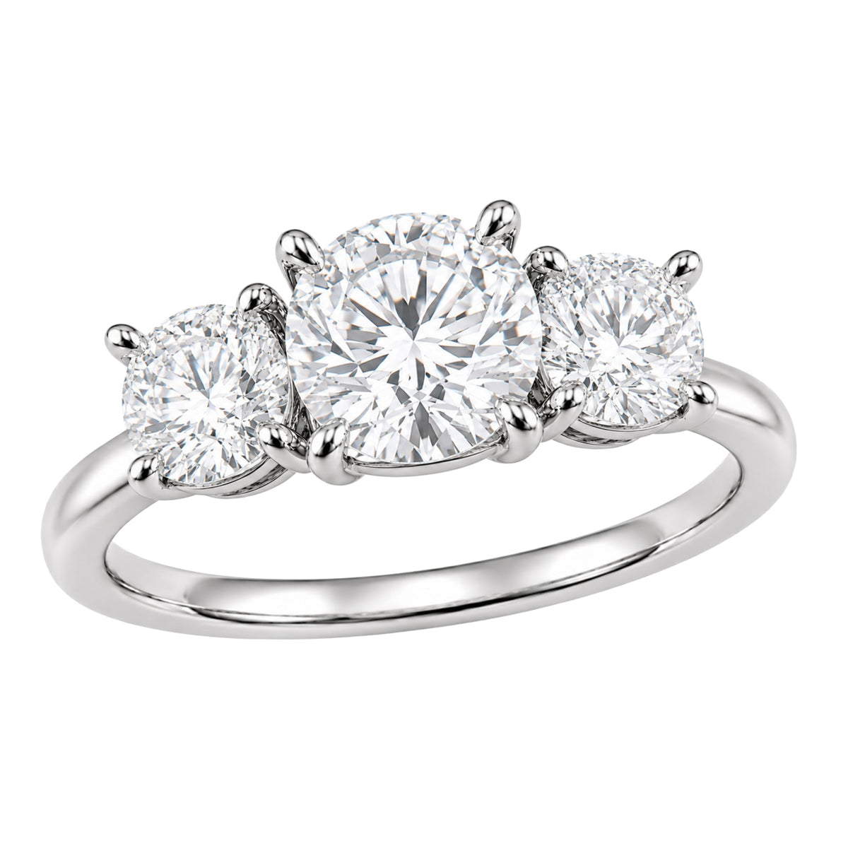 Lab-Grown Diamond Round Three-Stone Engagement Ring in 14K White Gold or 14K Yellow Gold