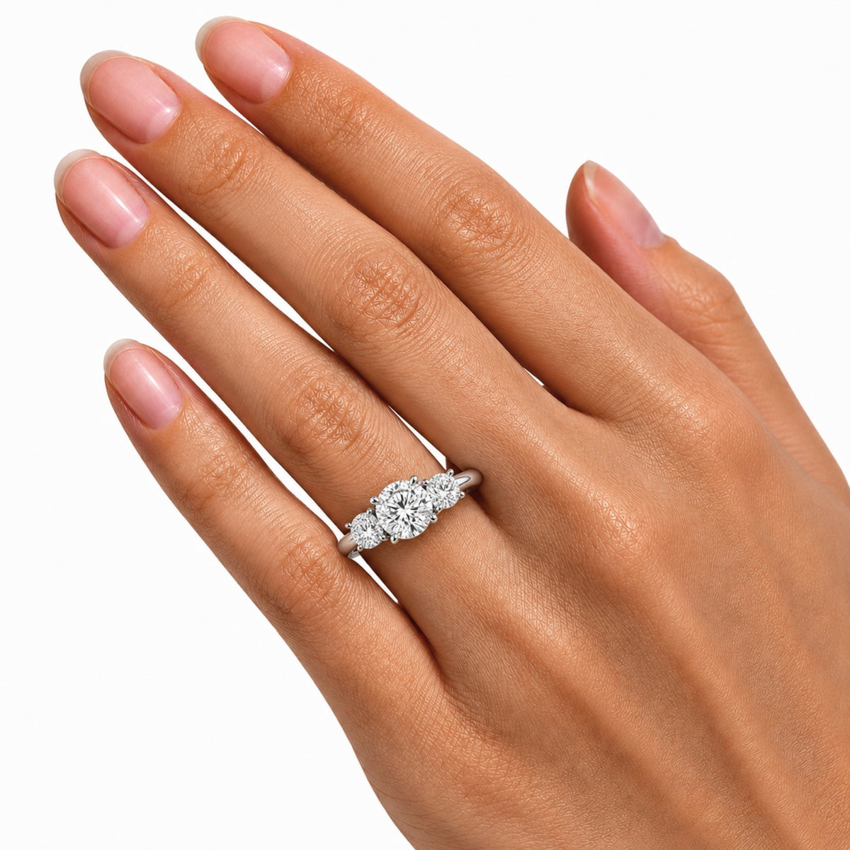 Lab-Grown Diamond Round Three-Stone Engagement Ring in 14K White Gold or 14K Yellow Gold