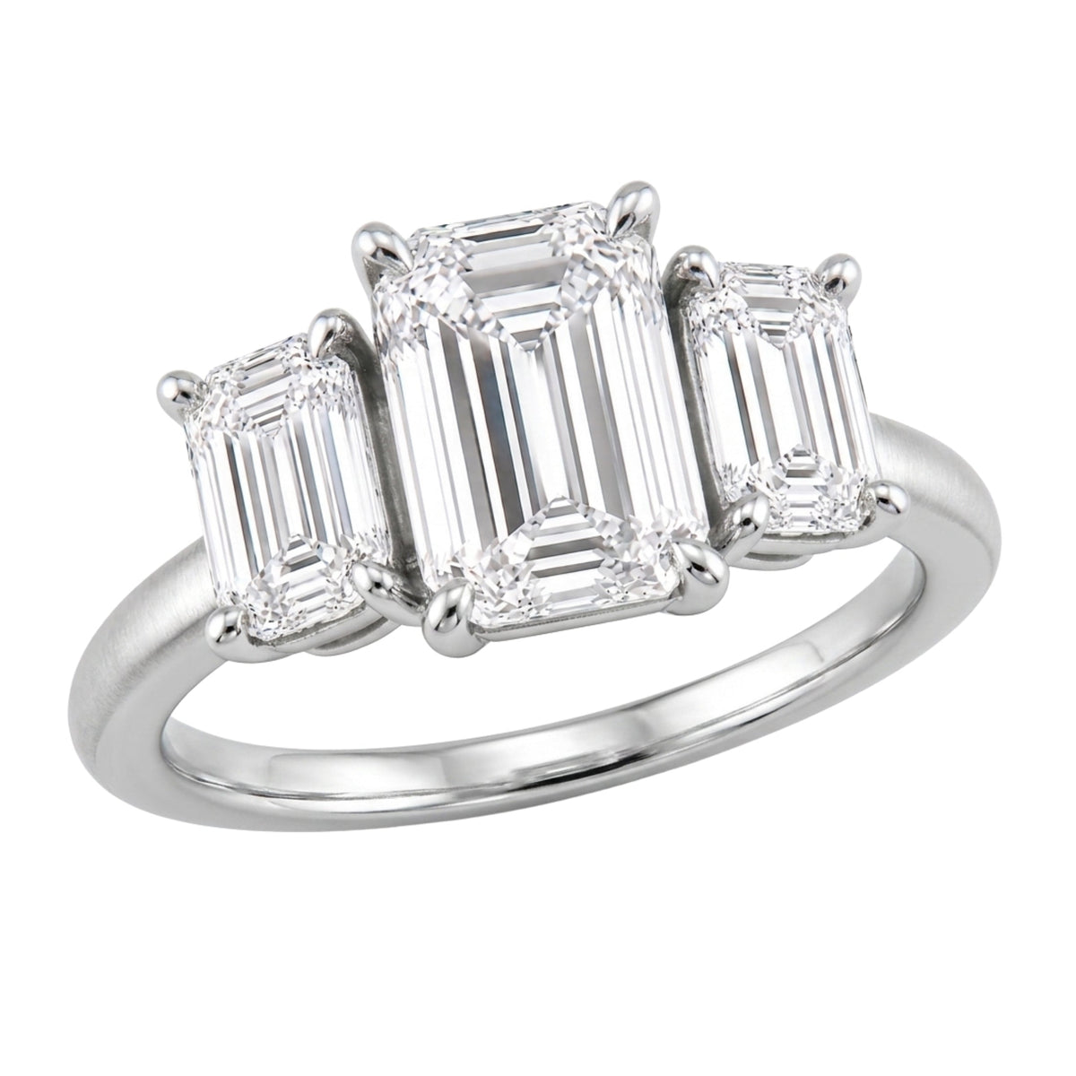 Lab-Grown Diamond Emerald-Cut Three-Stone Engagement Ring in 14K White Gold or 14K Yellow Gold