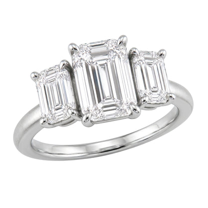 Lab-Grown Diamond Emerald-Cut Three-Stone Engagement Ring in 14K White Gold or 14K Yellow Gold