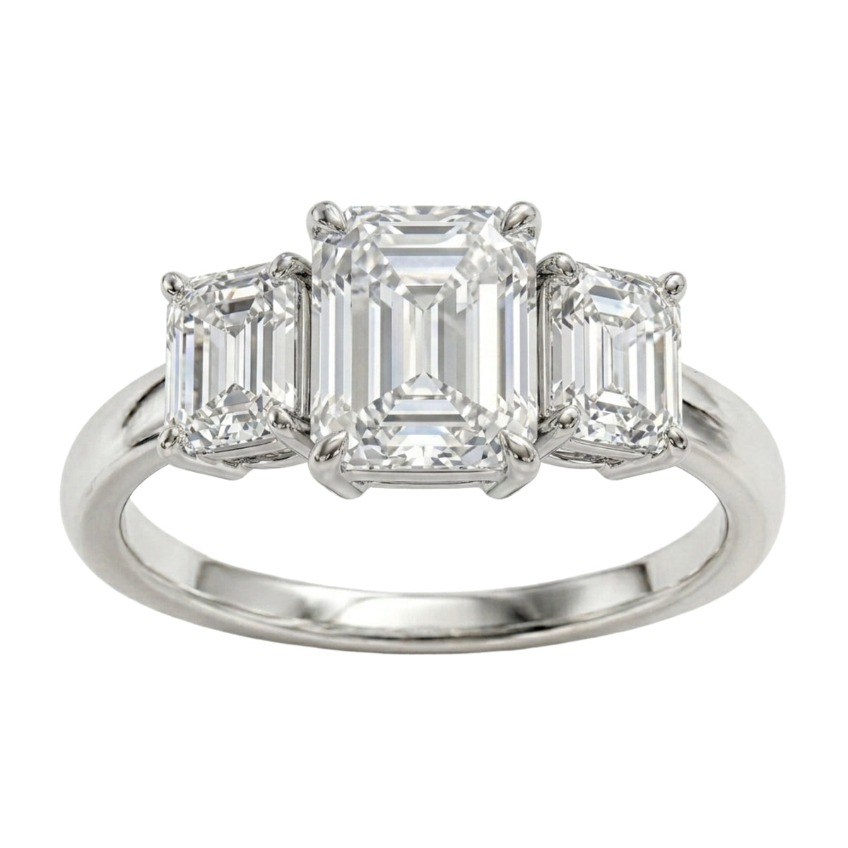 Lab-Grown Diamond Emerald-Cut Three-Stone Engagement Ring in 14K White Gold or 14K Yellow Gold
