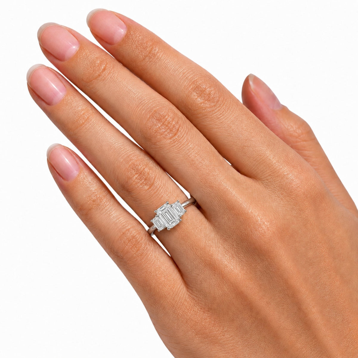 Lab-Grown Diamond Emerald-Cut Three-Stone Engagement Ring in 14K White Gold or 14K Yellow Gold