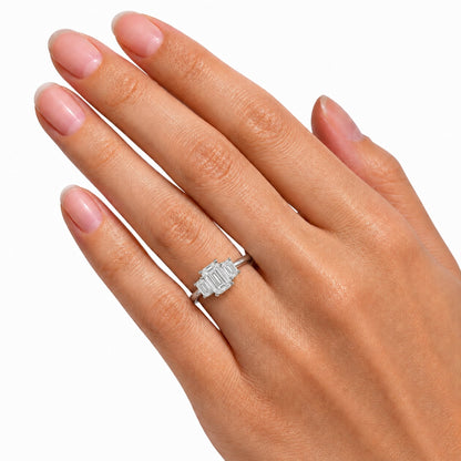 Lab-Grown Diamond Emerald-Cut Three-Stone Engagement Ring in 14K White Gold or 14K Yellow Gold