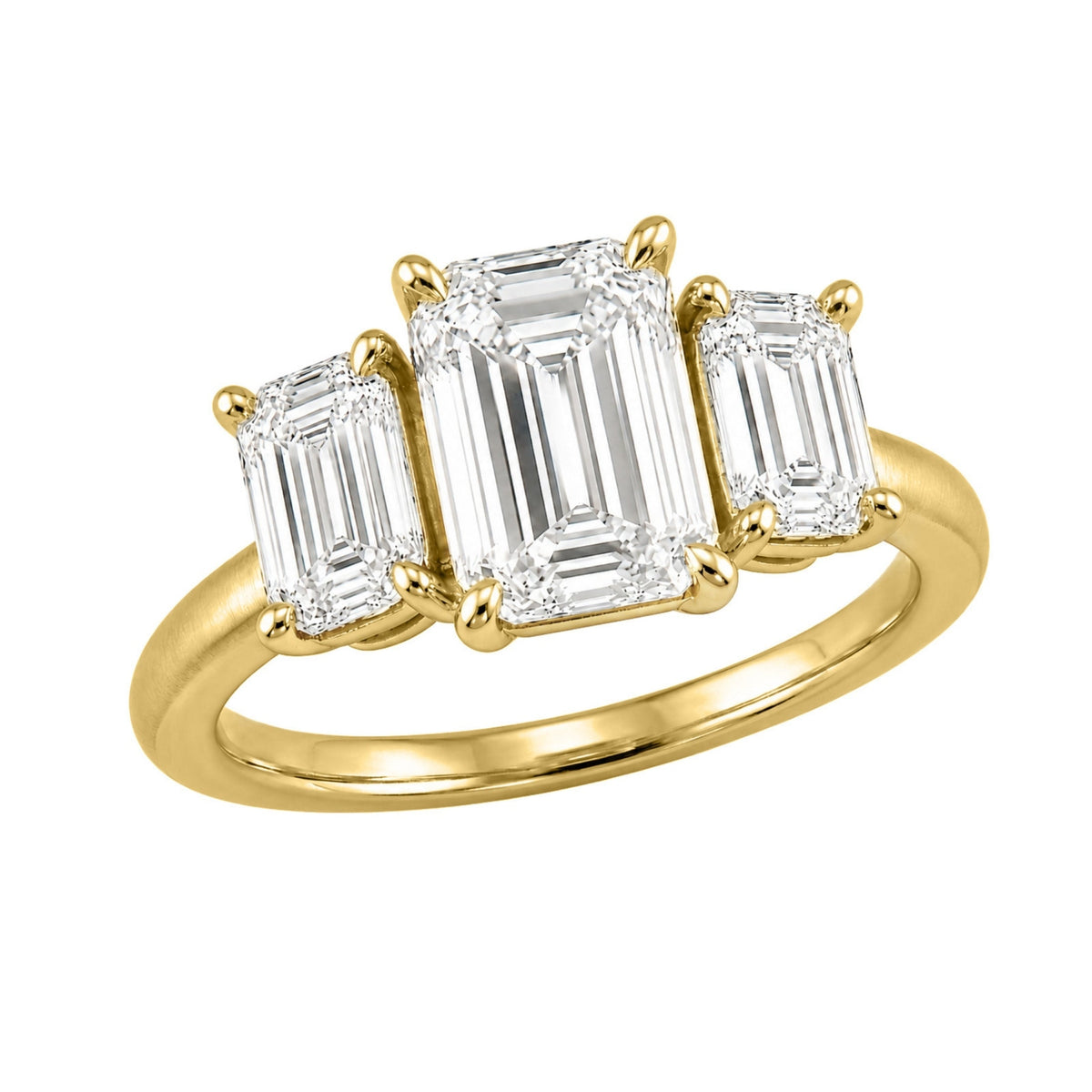 Lab-Grown Diamond Emerald-Cut Three-Stone Engagement Ring in 14K White Gold or 14K Yellow Gold