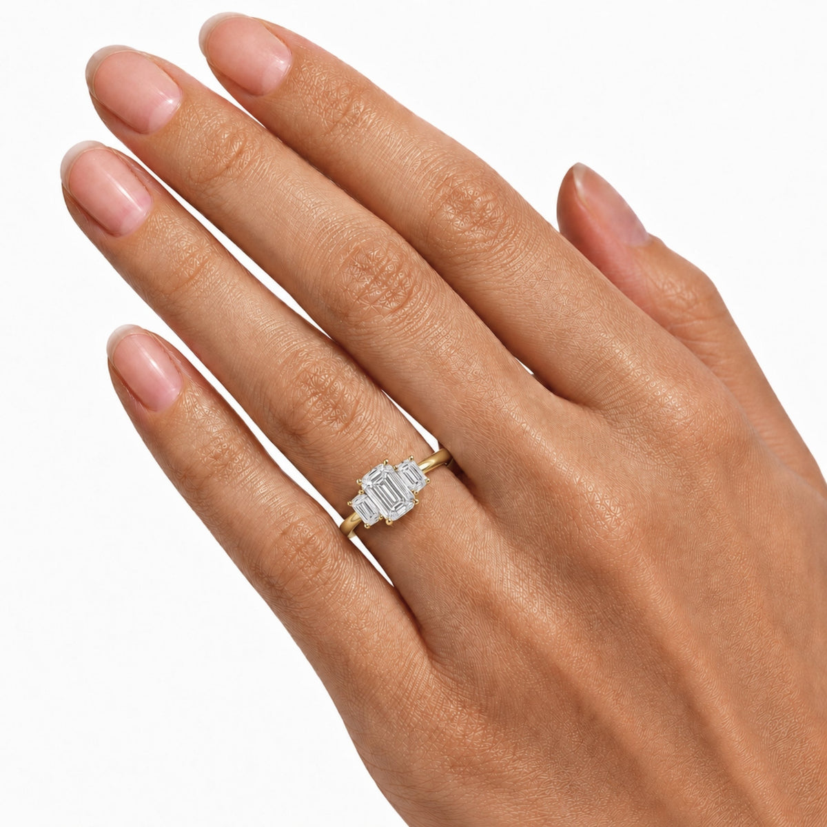 Lab-Grown Diamond Emerald-Cut Three-Stone Engagement Ring in 14K White Gold or 14K Yellow Gold