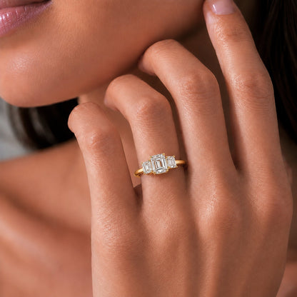 Lab-Grown Diamond Emerald-Cut Three-Stone Engagement Ring in 14K White Gold or 14K Yellow Gold