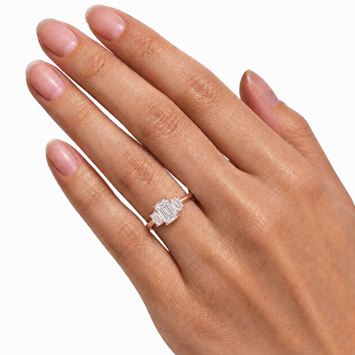 Lab-Grown Diamond Emerald-Cut Three-Stone Engagement Ring in 14K White Gold or 14K Yellow Gold