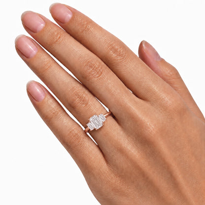 Lab-Grown Diamond Emerald-Cut Three-Stone Engagement Ring in 14K White Gold or 14K Yellow Gold