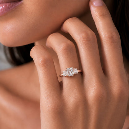 Lab-Grown Diamond Emerald-Cut Three-Stone Engagement Ring in 14K White Gold or 14K Yellow Gold