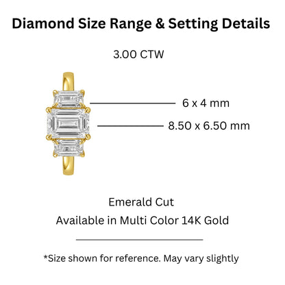 Lab-Grown Diamond Emerald-Cut Three-Stone Engagement Ring in 14K White Gold or 14K Yellow Gold