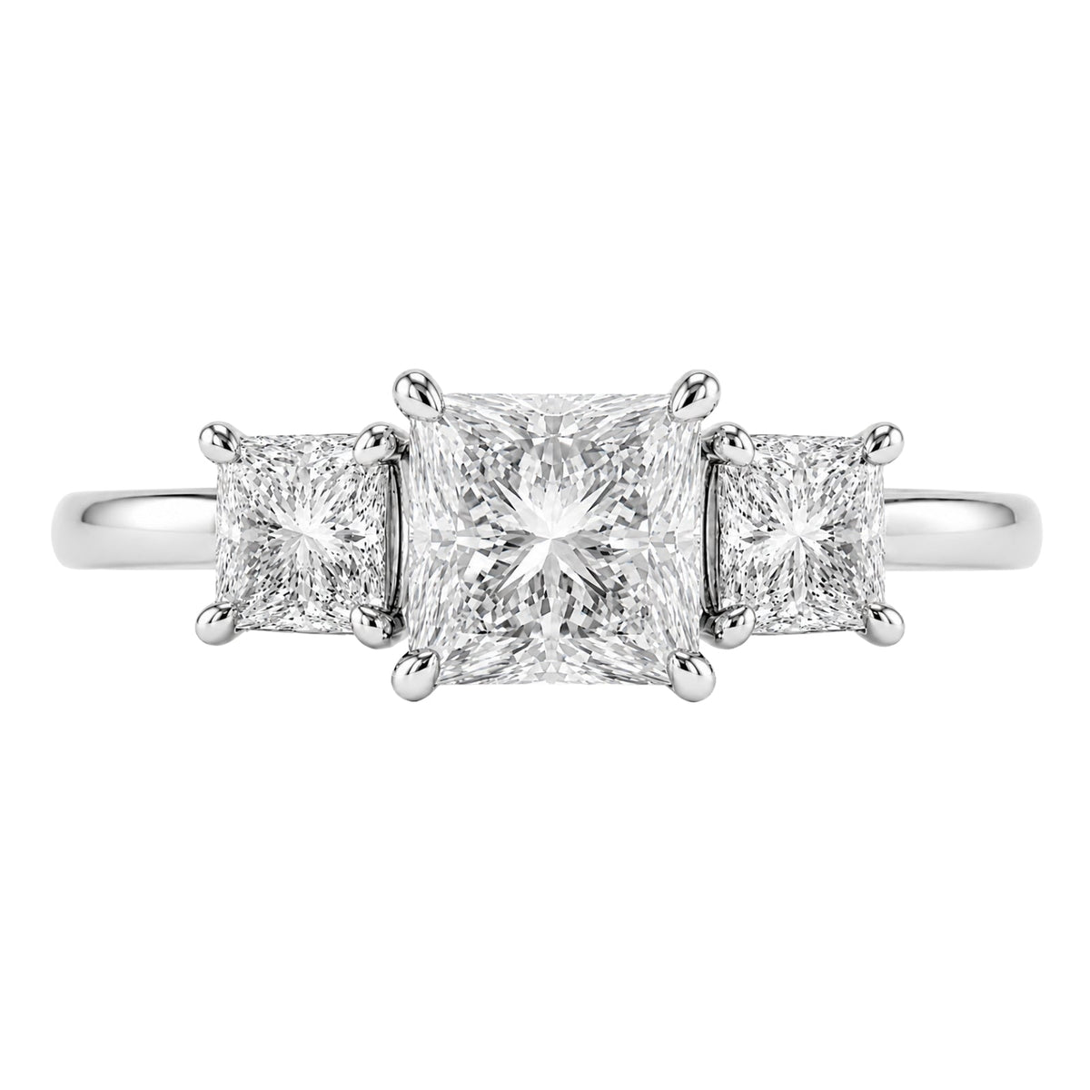 Lab-Grown Diamond Princess Three-Stone Engagement Ring in 14K White Gold or 14K Yellow Gold