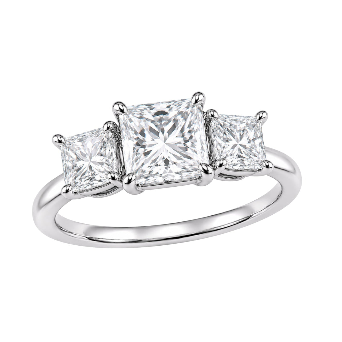 Lab-Grown Diamond Princess Three-Stone Engagement Ring in 14K White Gold or 14K Yellow Gold