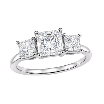 Lab-Grown Diamond Princess Three-Stone Engagement Ring in 14K White Gold or 14K Yellow Gold