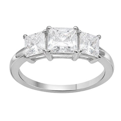 Lab-Grown Diamond Princess Three-Stone Engagement Ring in 14K White Gold or 14K Yellow Gold