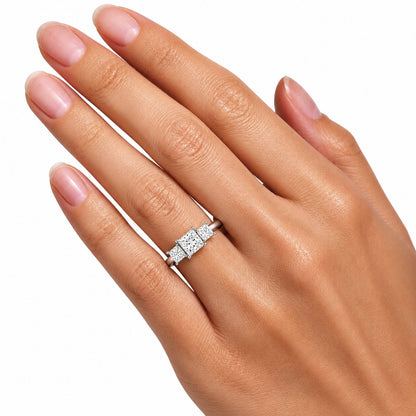 Lab-Grown Diamond Princess Three-Stone Engagement Ring in 14K White Gold or 14K Yellow Gold