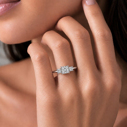 Lab-Grown Diamond Princess Three-Stone Engagement Ring in 14K White Gold or 14K Yellow Gold