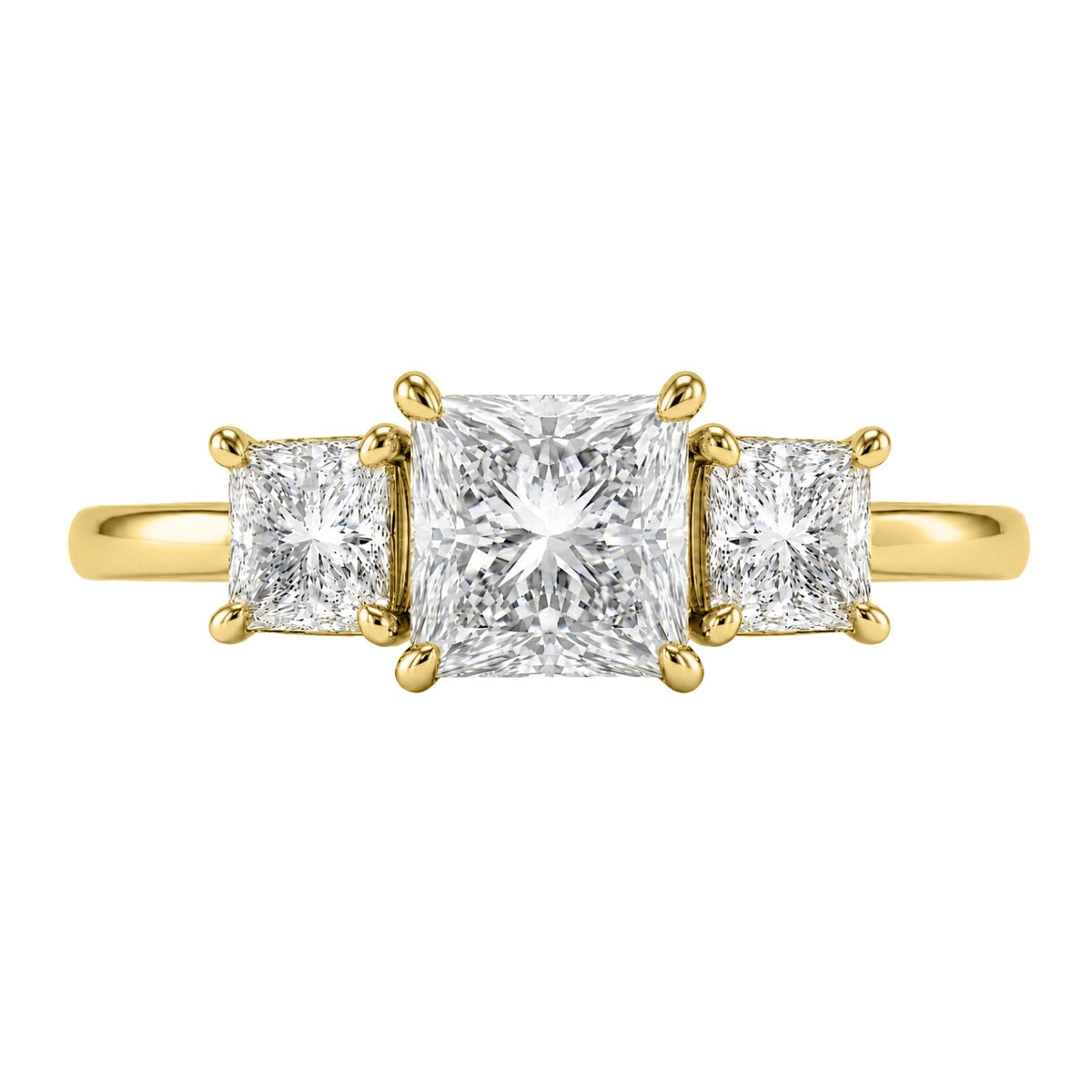 Lab-Grown Diamond Princess Three-Stone Engagement Ring in 14K White Gold or 14K Yellow Gold
