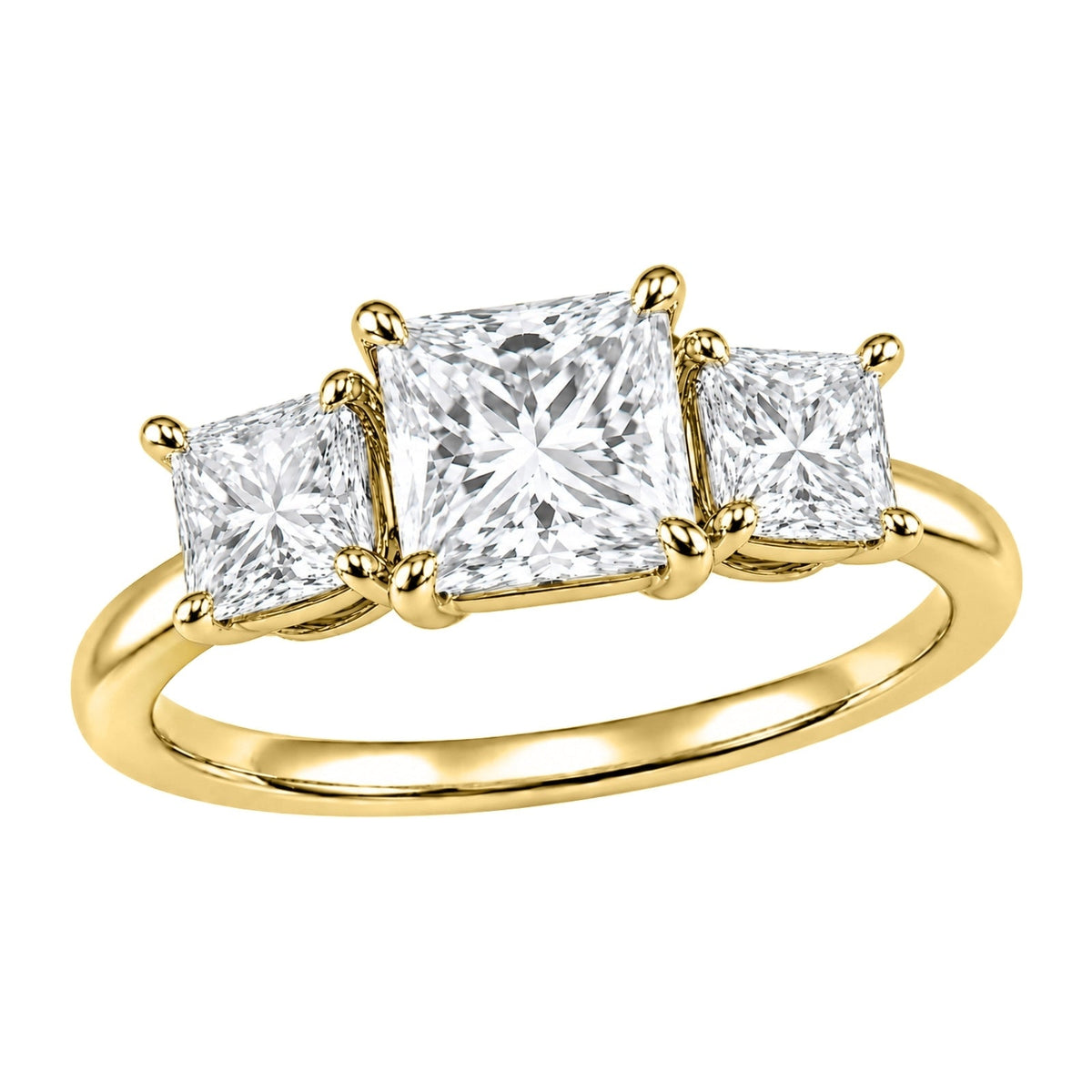 Lab-Grown Diamond Princess Three-Stone Engagement Ring in 14K White Gold or 14K Yellow Gold