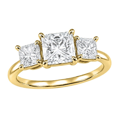 Lab-Grown Diamond Princess Three-Stone Engagement Ring in 14K White Gold or 14K Yellow Gold