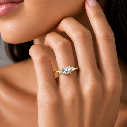 Lab-Grown Diamond Princess Three-Stone Engagement Ring in 14K White Gold or 14K Yellow Gold