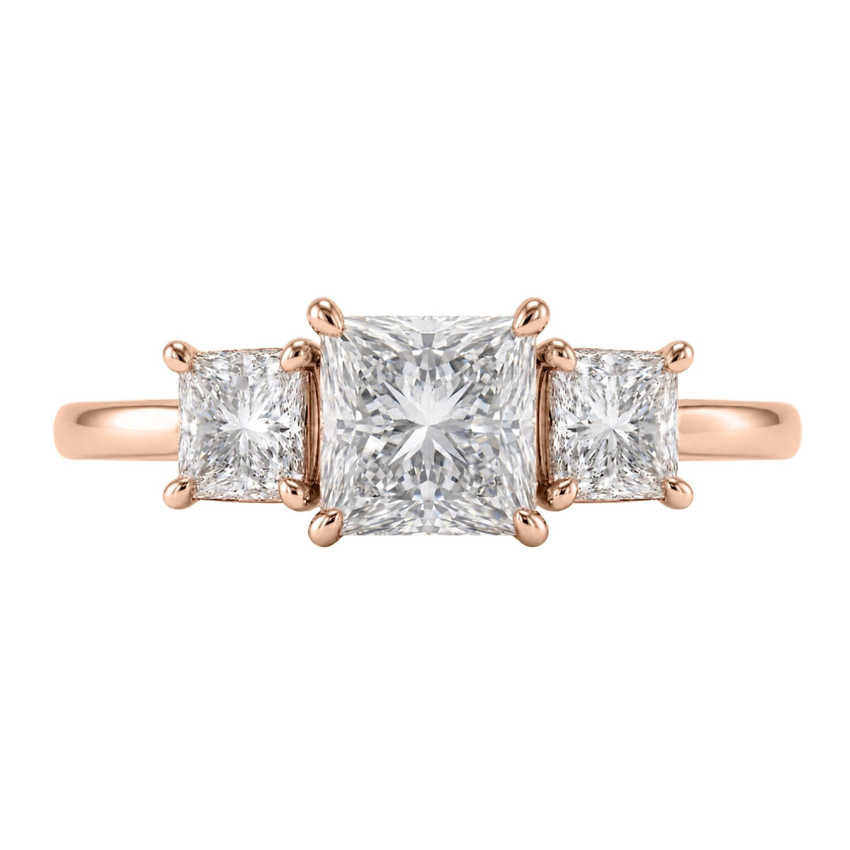 Lab-Grown Diamond Princess Three-Stone Engagement Ring in 14K White Gold or 14K Yellow Gold