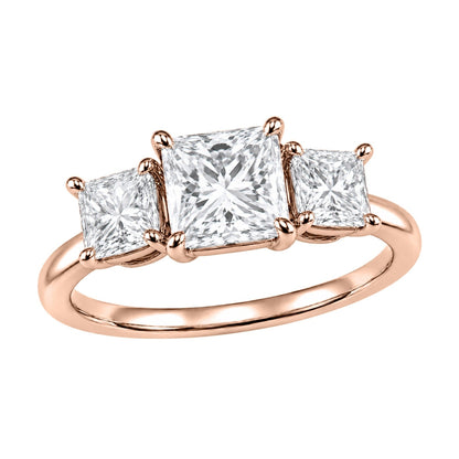 Lab-Grown Diamond Princess Three-Stone Engagement Ring in 14K White Gold or 14K Yellow Gold