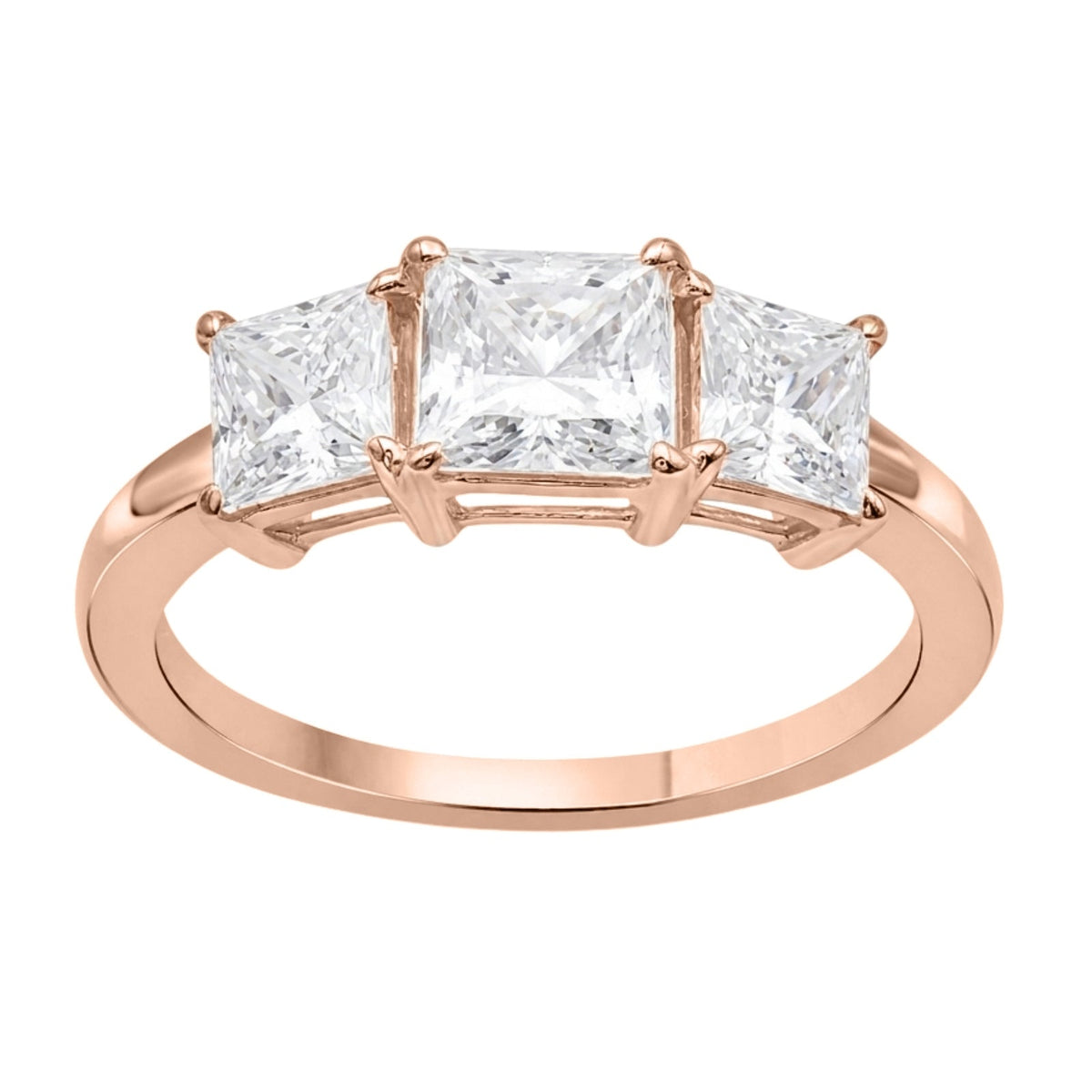 Lab-Grown Diamond Princess Three-Stone Engagement Ring in 14K White Gold or 14K Yellow Gold