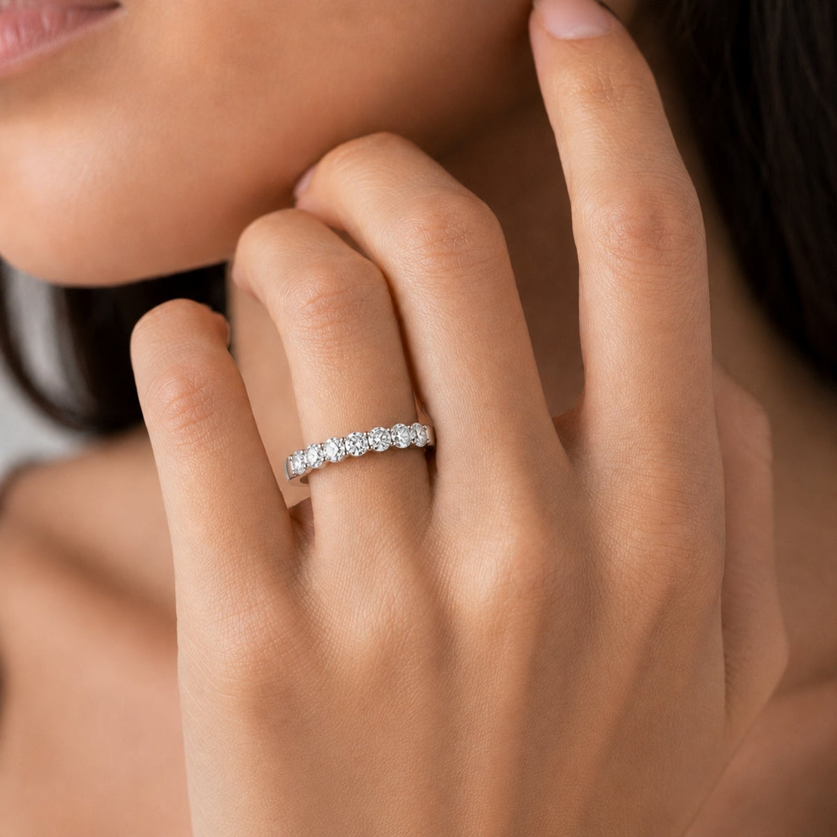 Lab-Grown Diamond Round Seven-Stone Wedding Ring in 14K White Gold or 14K Yellow Gold